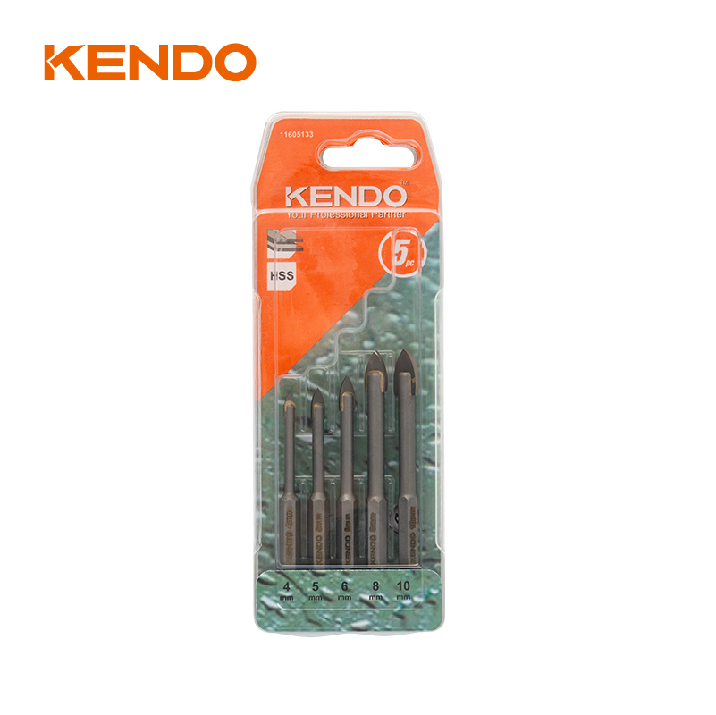 Jeu de 5 forets à verre, hexagonaux. Tige à changement rapide